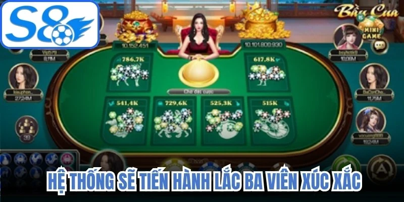 Sau khi hoàn tất việc đặt cược, hệ thống sẽ tiến hành lắc ba viên xúc xắc
