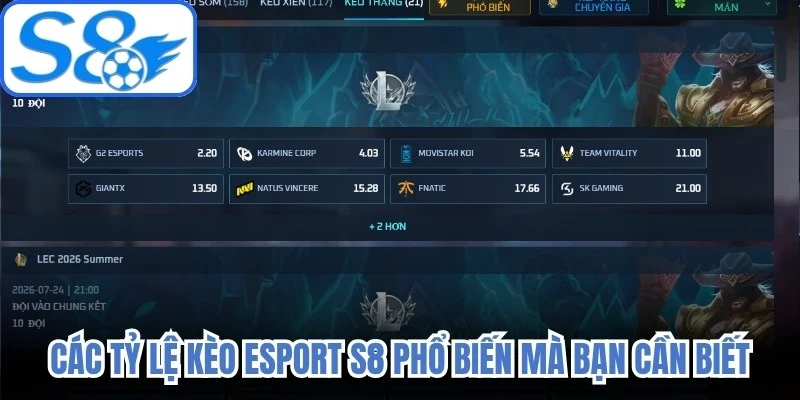 Các tỷ lệ kèo eSport S8 phổ biến mà bạn cần biết