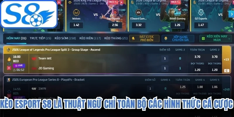 Kèo eSport S8 là thuật ngữ chỉ toàn bộ các hình thức cá cược của thể thao điện tử