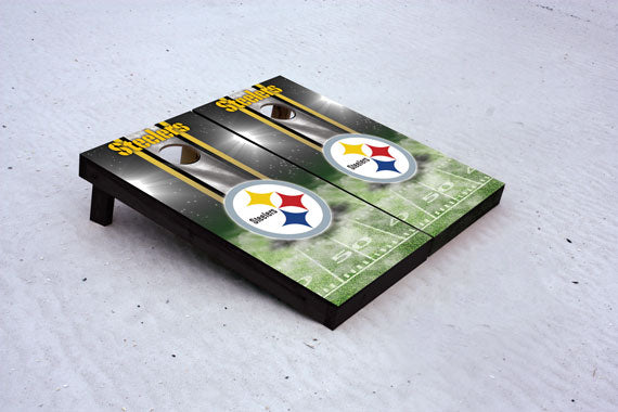 Steelers football themed Custom Cornhole Border Set with 8 Cornhole Bags.