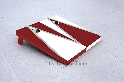 Custom Cornhole Boards White and Crimson Alternating Triangle with 1x4 frames