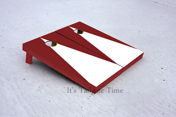 Custom Cornhole Boards White and Crimson Matching Triangle No Stripe