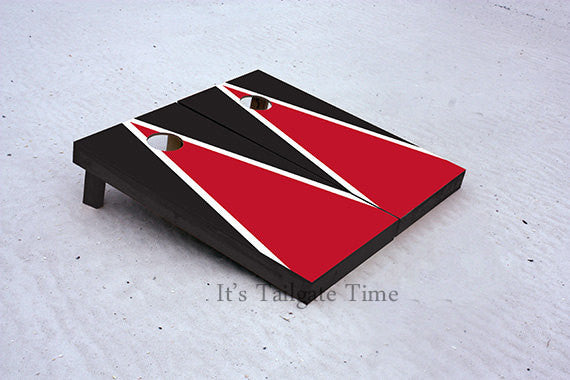 Red and Black Matching Triangle Custom Cornhole Boards with 8 cornhole bags