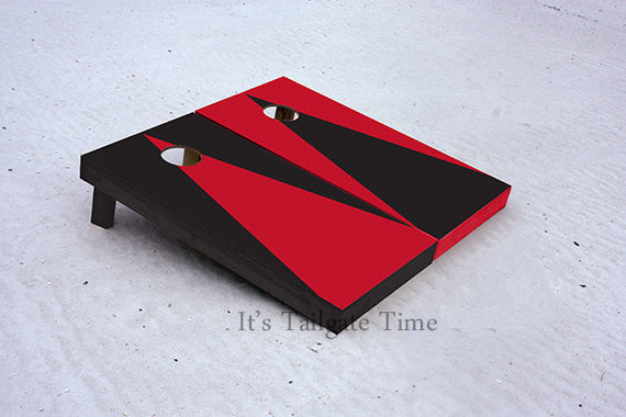 Custom Cornhole Boards Red and Black Alternating Triangle No Stripe with 1x4 frames
