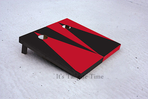 Red and Black Alternating Triangle No Stripe Custom Cornhole Boards with 8 cornhole bags
