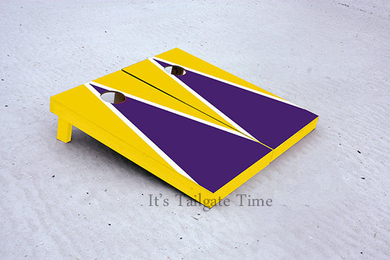 Custom Cornhole Boards Yellow and Purple Matching Triangle