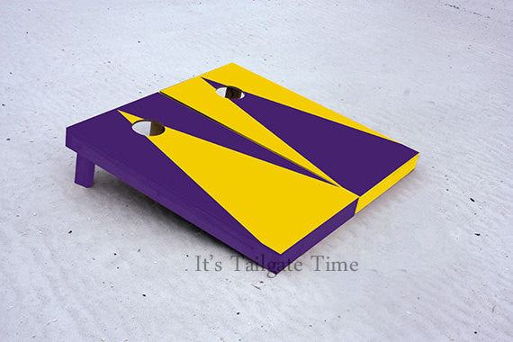 Custom Cornhole Boards Yellow and Purple Alternating Triangle No Stripe