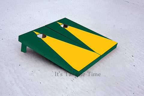Yellow and Green Matching Triangle No Stripe Custom Cornhole Boards with 8 cornhole bags