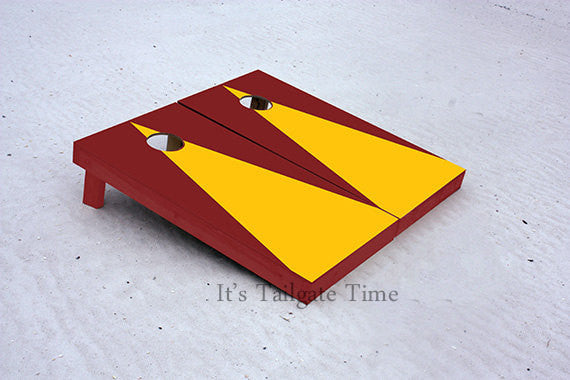 Custom Cornhole Boards Yellow and Burgandy Matching Triangle No Stripe