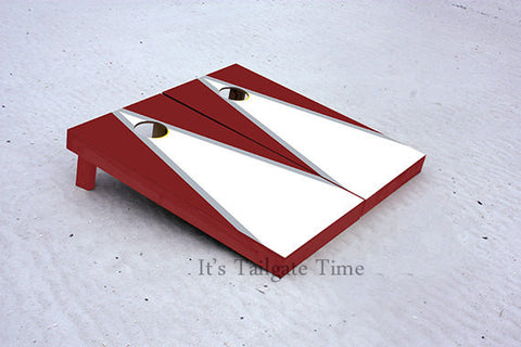 White and Crimson Matching Triangle Custom Cornhole Boards with 8 cornhole bags