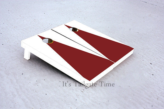 White and Crimson Matching Triangle No Stripe Custom Cornhole Boards with 8 cornhole bags