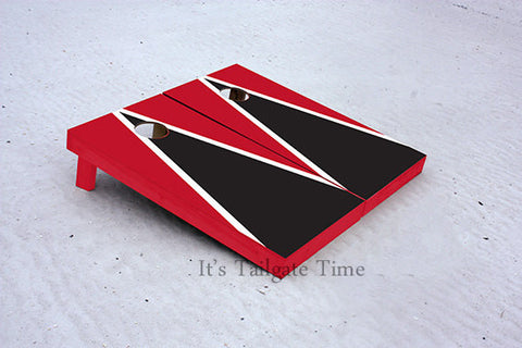 Custom Cornhole Boards Red and Black Matching Triangle with 1x4 frames
