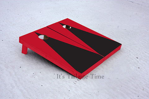 Red and Black Matching Triangle No Stripe Custom Cornhole Boards with 8 cornhole bags