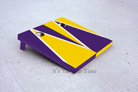 Custom Cornhole Boards Yellow and Purple Alternating Triangle