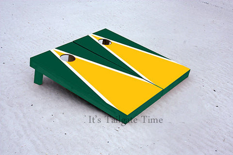 Yellow and Green Matching Triangle Custom Cornhole Boards with 8 cornhole bags
