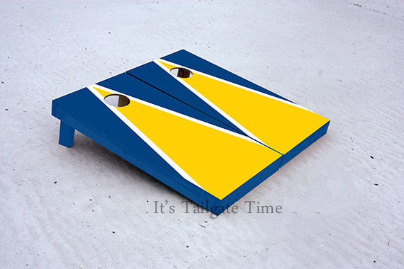 Custom Cornhole Boards Yellow and Blue Matching Triangle
