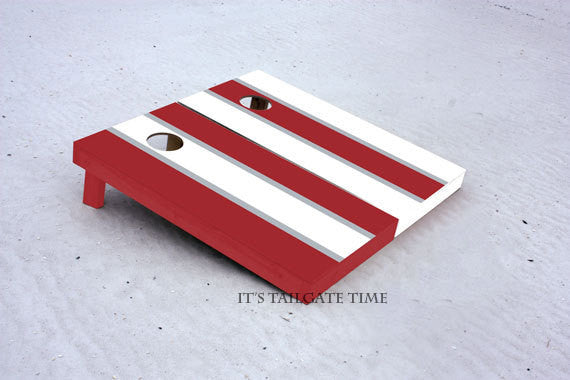 Custom Cornhole Boards White and Crimson Alternating Long Stripe