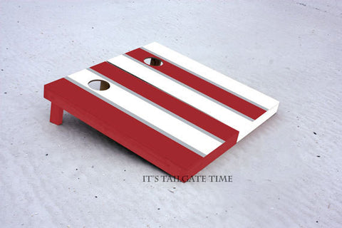 Custom Cornhole Boards White and Crimson Alternating Long Stripe with 1x4 frames