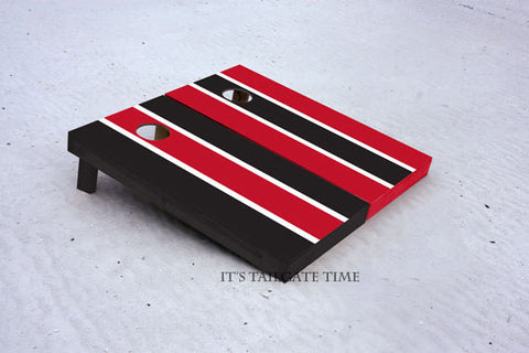 Custom Cornhole Boards Red and Black Alternating Long Stripe