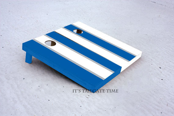 Custom Cornhole Boards White and Blue Alternating Long Stripe