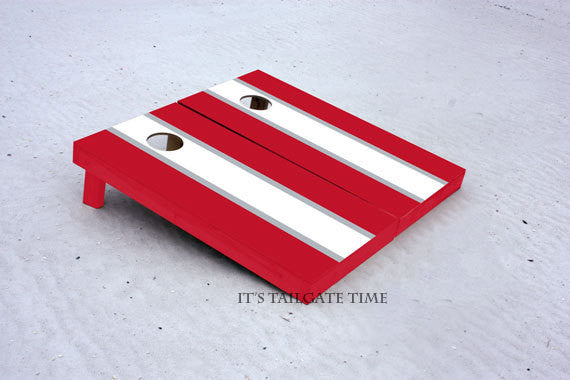 Custom Cornhole Boards Red and White Matching Long Stripe