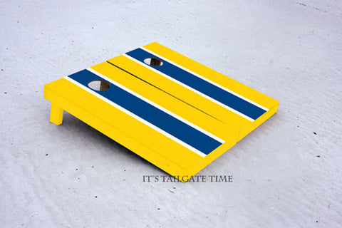 Custom Cornhole Boards Blue and Gold Matching Long Stripe