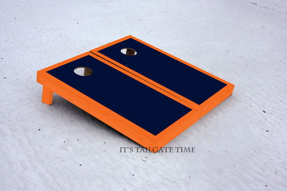 Custom Cornhole Boards Navy and Orange Border Set