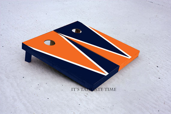 Custom Cornhole Boards Orange and Navy Flying-V