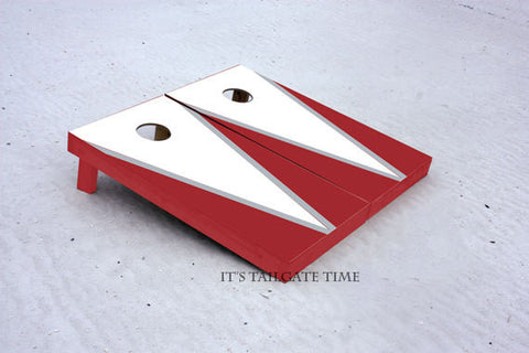 Custom Cornhole Boards White and Crimson Flying-V with 1x4 frames