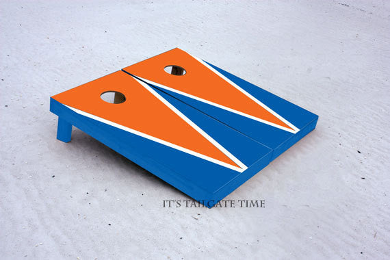 Custom Cornhole Boards Blue and Orange Flying-V