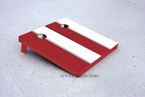 Custom Cornhole Boards White and Crimson House Divided with 1x4 frames