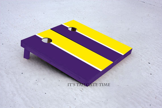 Custom Cornhole Boards Gold and Purple House Divided