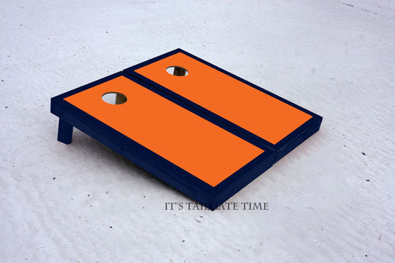 Custom Cornhole Boards Orange and Navy Border Set with 1x4 frames