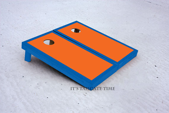 Custom Cornhole Boards Orange and Blue Border Set