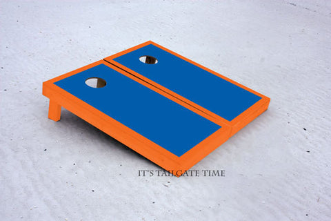 Custom Cornhole Boards Blue and Orange Border Set