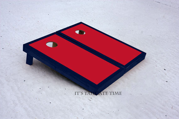 Red and Navy Border Custom Cornhole Boards with 8 cornhole bags