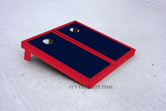 Navy and Red Custom Cornhole Border Set with 8 Cornhole Bags.