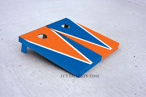 Custom Cornhole Boards Blue and Orange Flying-V with 1x4 frames
