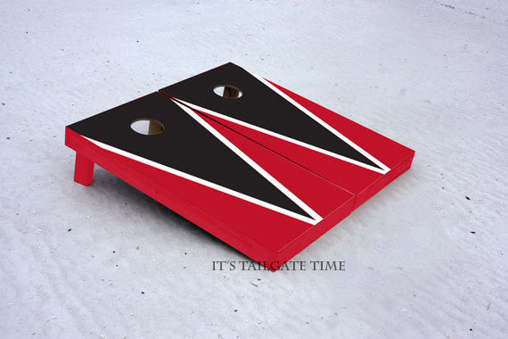 Custom Cornhole Boards Black and Red Flying-V with 1x4 frames