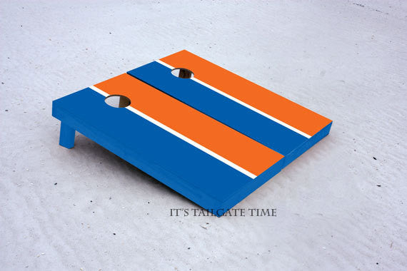 Custom Cornhole Boards Orange and Blue House Divided with 1x4 frames