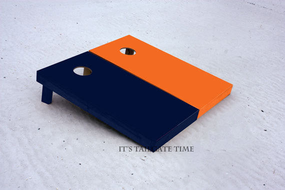 Custom Cornhole Boards Orange and Navy Solid Set