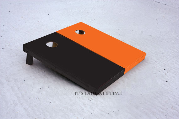 Custom Cornhole Boards Orange and Black Solid Set