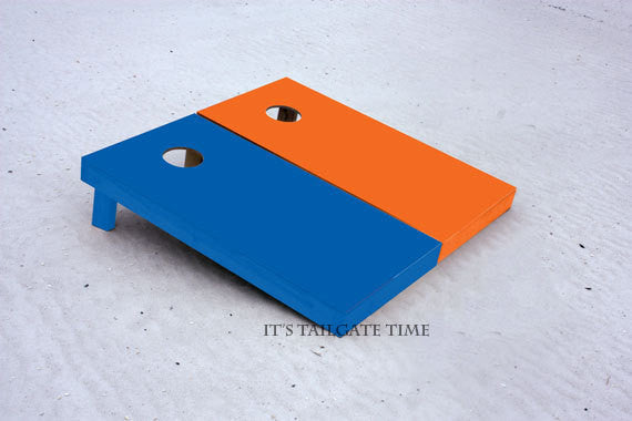 Custom Cornhole Boards Orange and Blue Solid Set