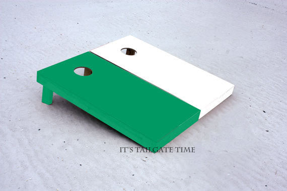 Custom Cornhole Boards Green and White Solid Set with 1x4 frames