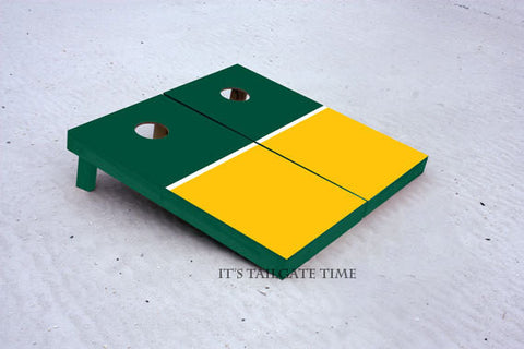 Custom Cornhole Boards Green and Yellow House Divided