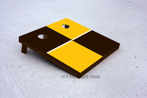 Custom Cornhole Boards Yellow and Black House Divided with 1x4 frames