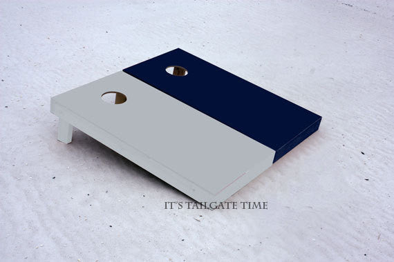 Custom Cornhole Boards Navy and Grey Solid Set with 1x4 frames