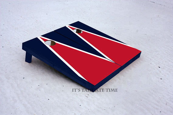 Custom Cornhole Boards Red and Navy Matching Triangle Set