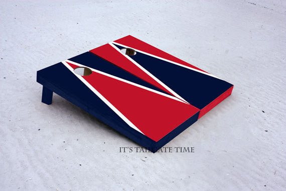 Custom Cornhole Boards Red and Navy Alternating Triangle Set