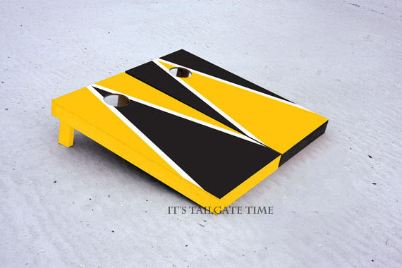 Custom Cornhole Boards Yellow and Black Alternating Triangle Set